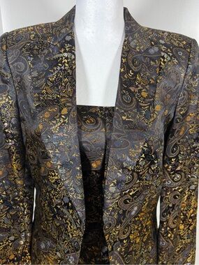 Peck & Peck Black and Gold Paisley Vintage Blazer and Bustier Set